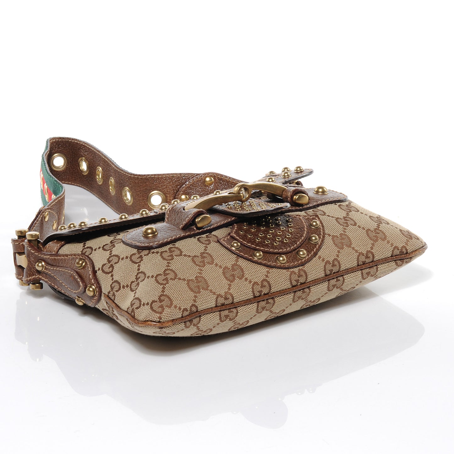 Monogram Studded Pelham Flap Bag Brown