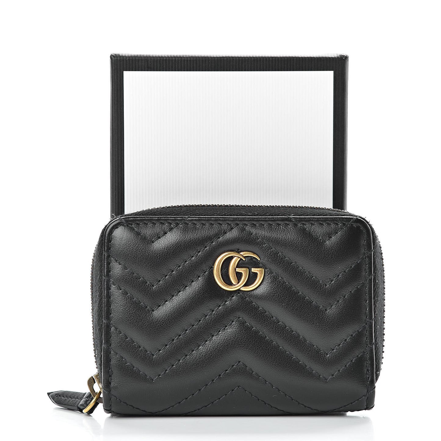 Calfskin Matelasse GG Marmont Zip Around Card Case Black