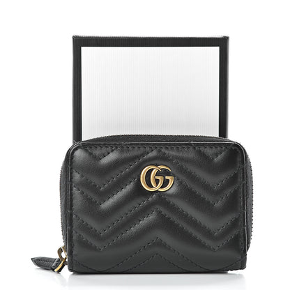 Gucci Calfskin Matelasse GG Marmont Zip Around Card Case Black 10 of 10