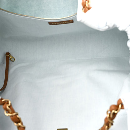 Chanel Denim Calfskin Quilted Coco Beach Small Shopping Tote Light Blue Brown 6 of 12