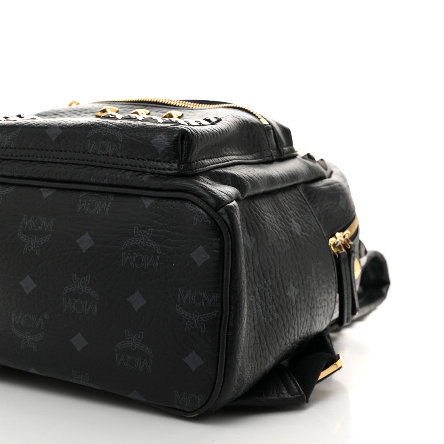 MCM Grained Calfskin Visetos Studded Small Stark M Backpack Black 10 of 10