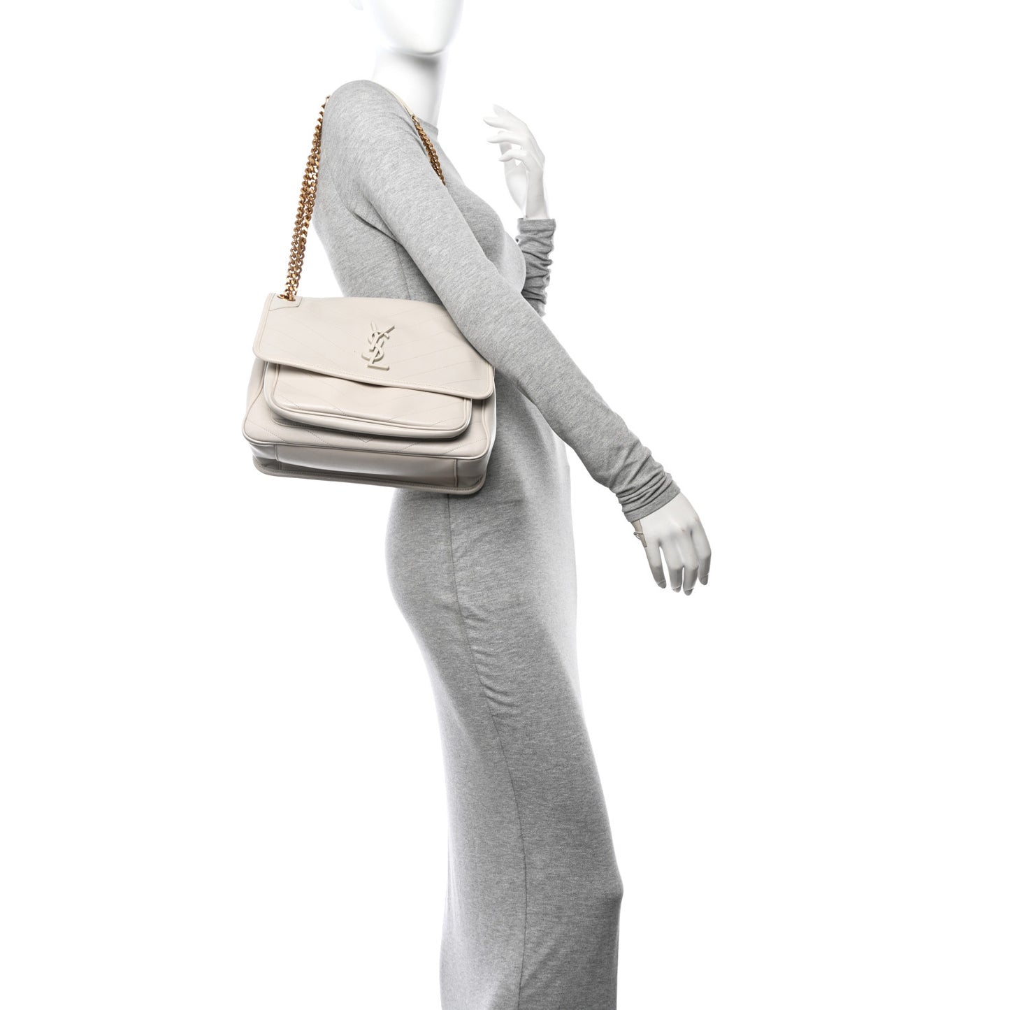 Lambskin Matelasse Monogram Medium Niki Chain Satchel Crema Soft