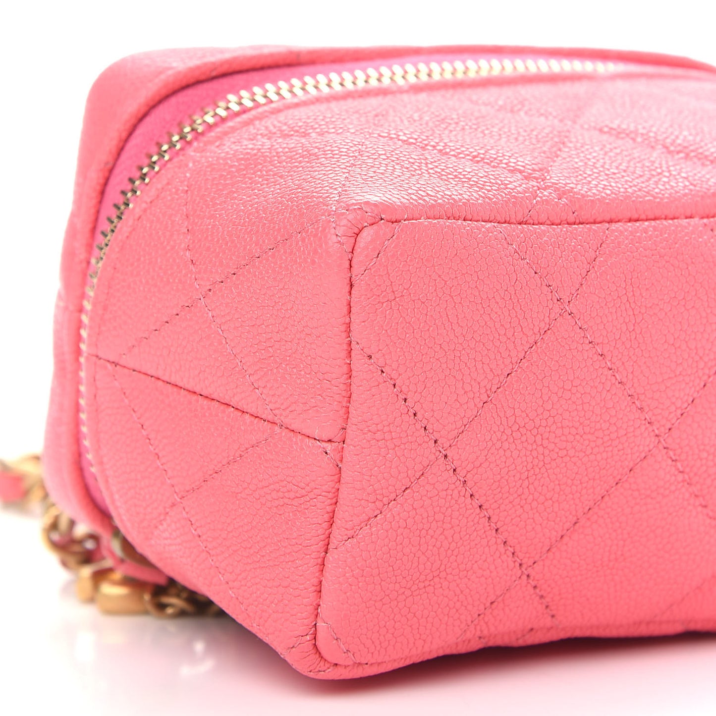 Caviar Quilted Mini Top Handle Vanity With Chain Pink