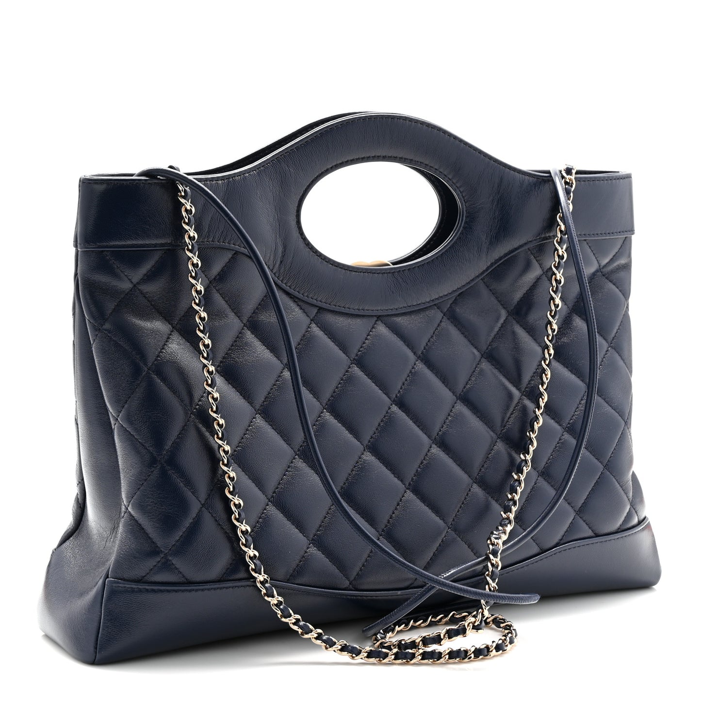 Shiny Lambskin Quilted 31 Shopping Bag Navy