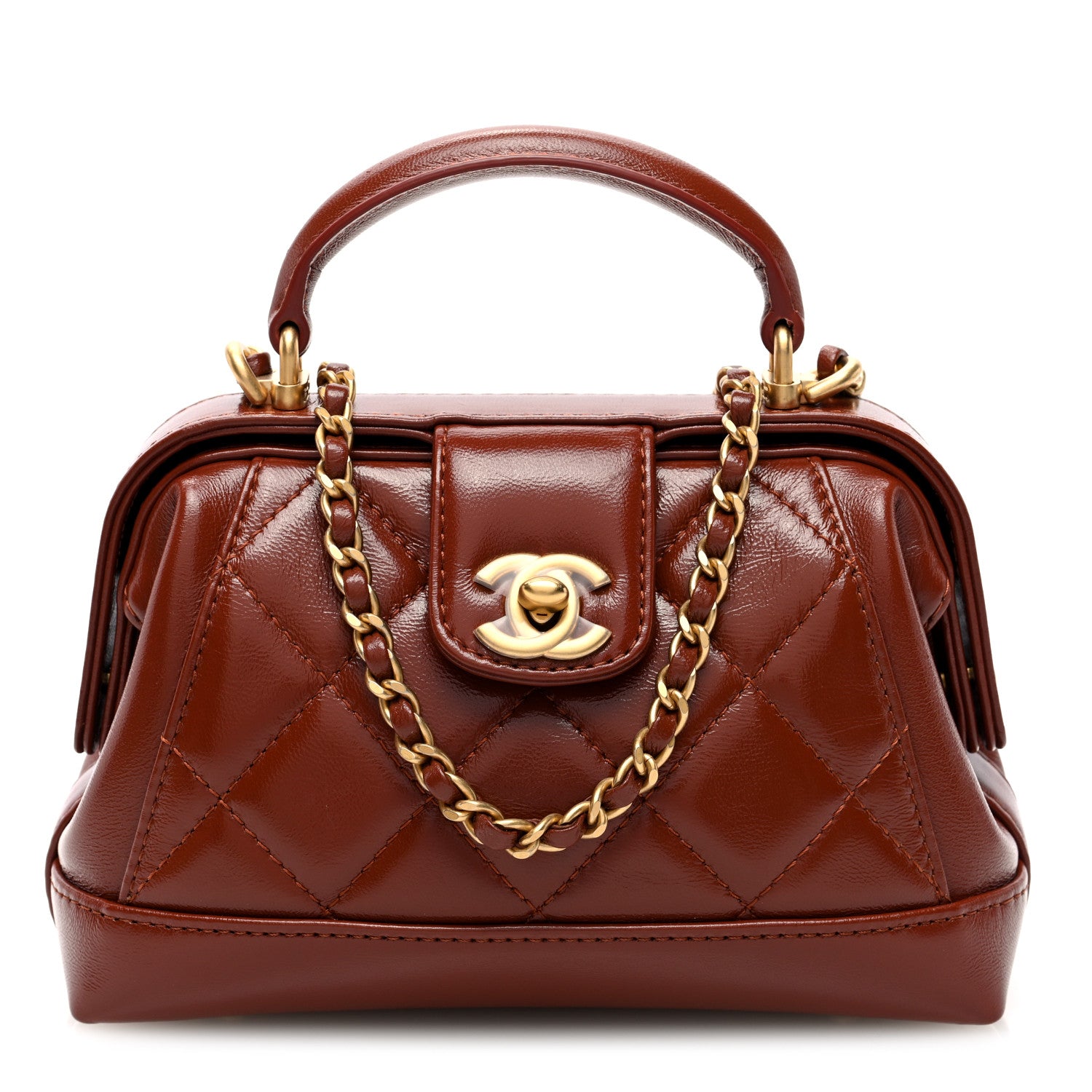 Chanel Shiny Lambskin Quilted Mini Cocodoc Top Handle Bag Brown 1 of 10