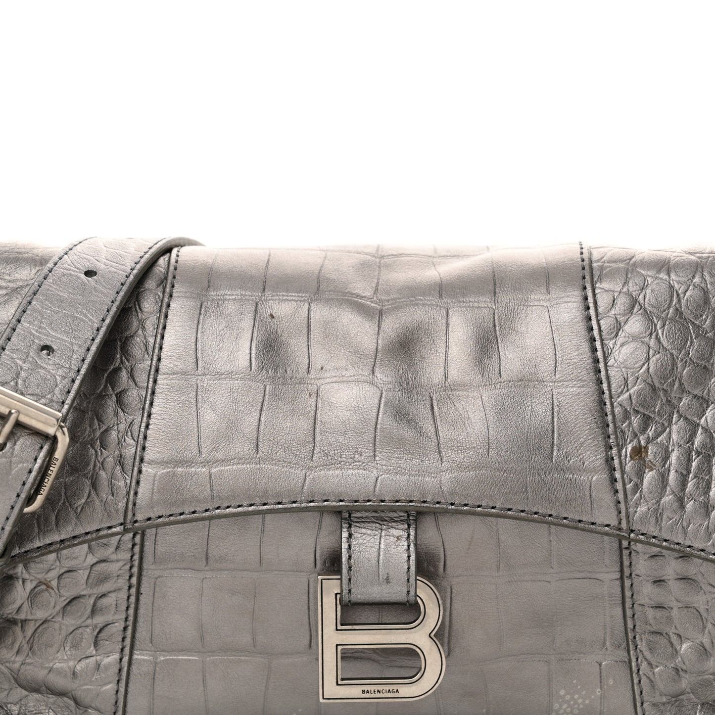 Metallic Calfskin Crocodile Embossed XS Downtown Shoulder Bag Silver