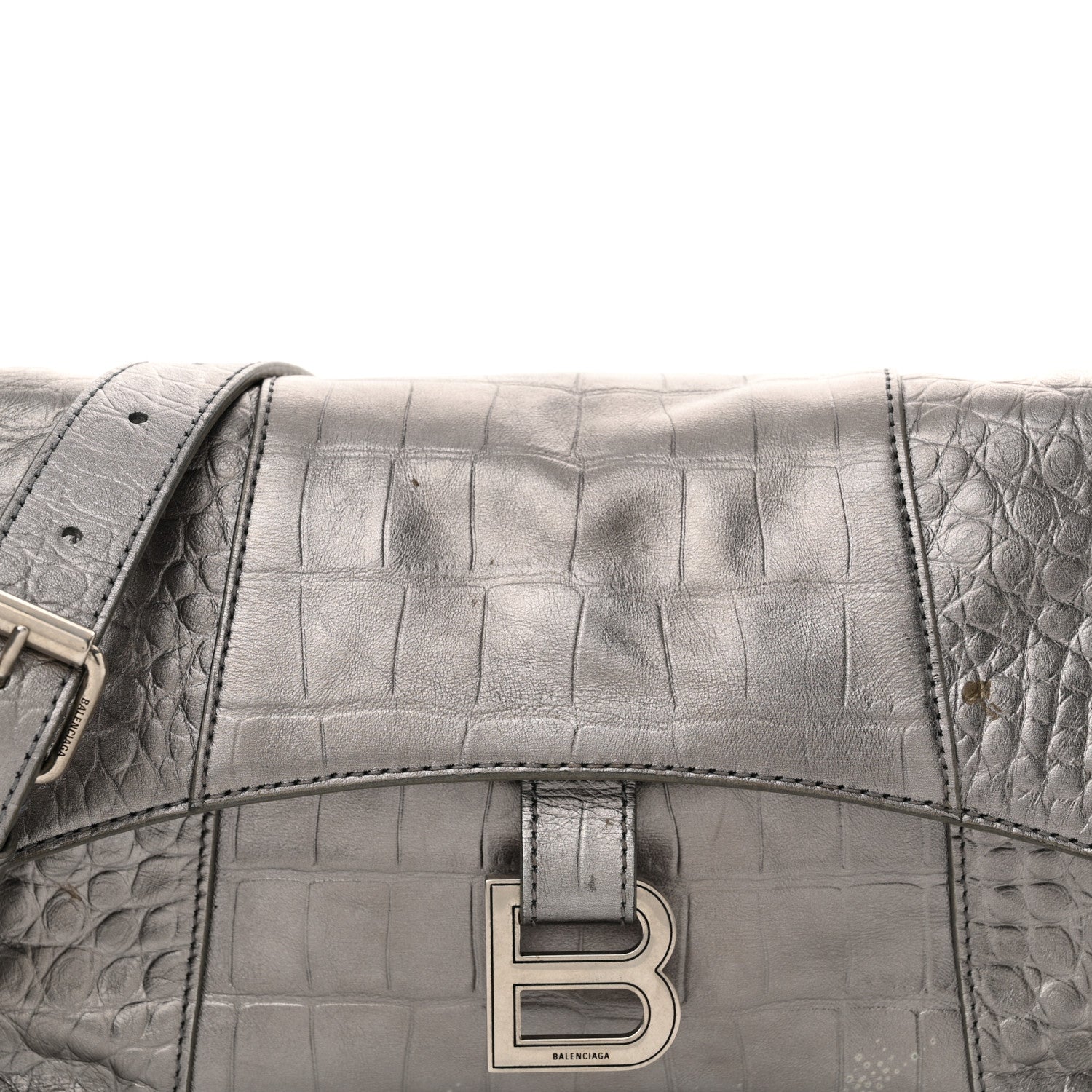 Balenciaga Metallic Calfskin Crocodile Embossed XS Downtown Shoulder Bag Silver 9 of 15