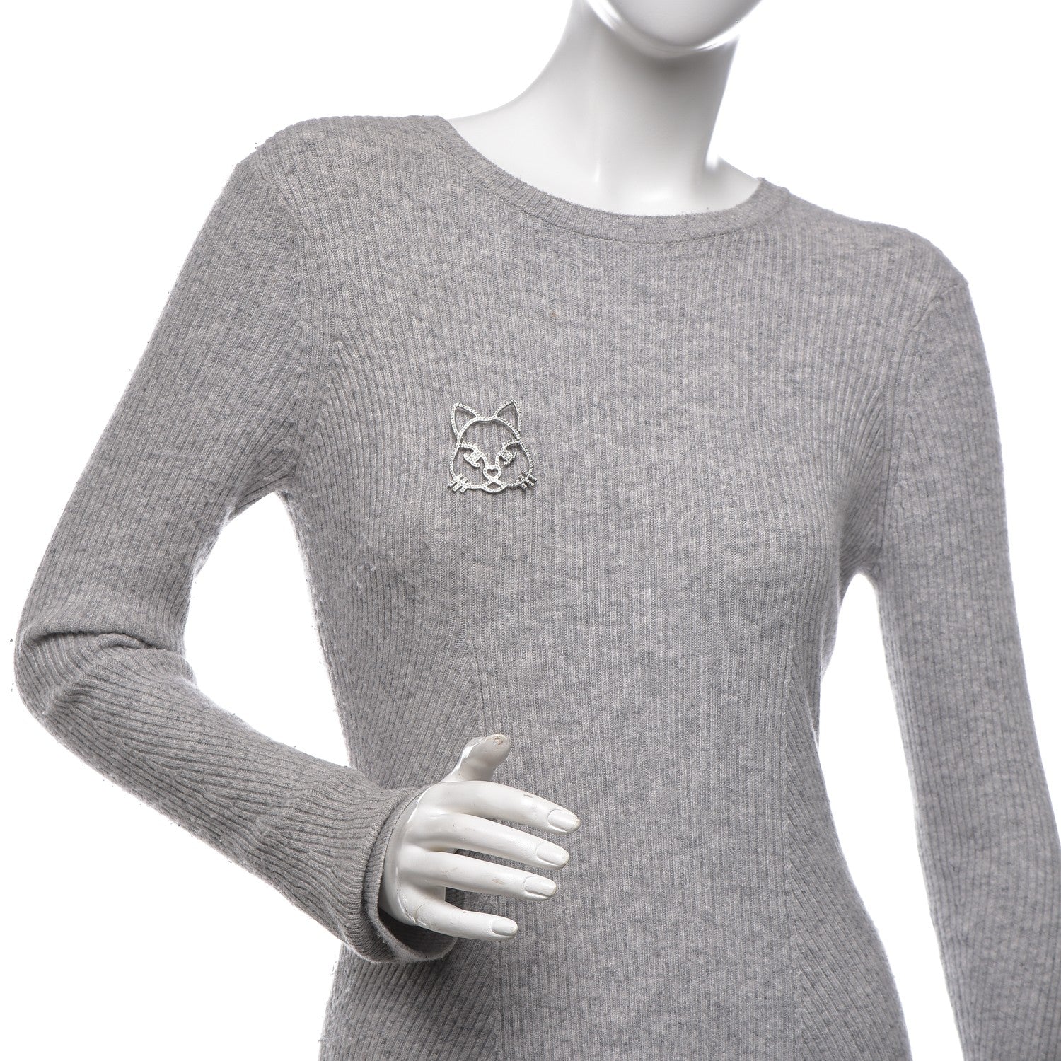 Chanel Strass Crystal Emoji Choupette Cat Brooch Silver 2 of 5