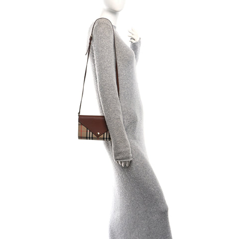 Grainy Calfskin Vintage Check Wallet With Detachable Strap Archive Beige Tan