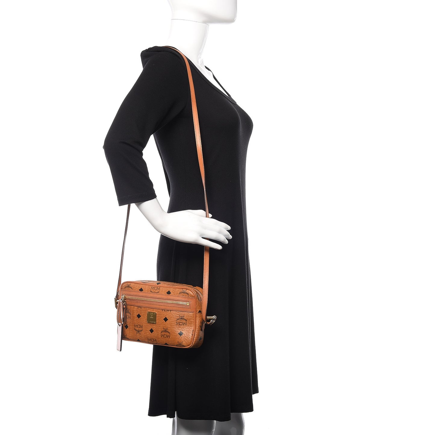 Visetos Small Heritage Line Camera Crossbody Bag Cognac