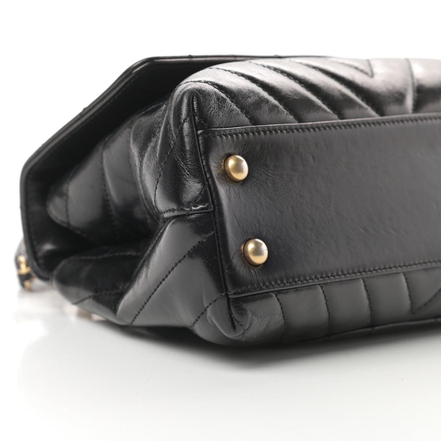 Calfskin Chevron Quilted Mini Coco Handle Flap Black