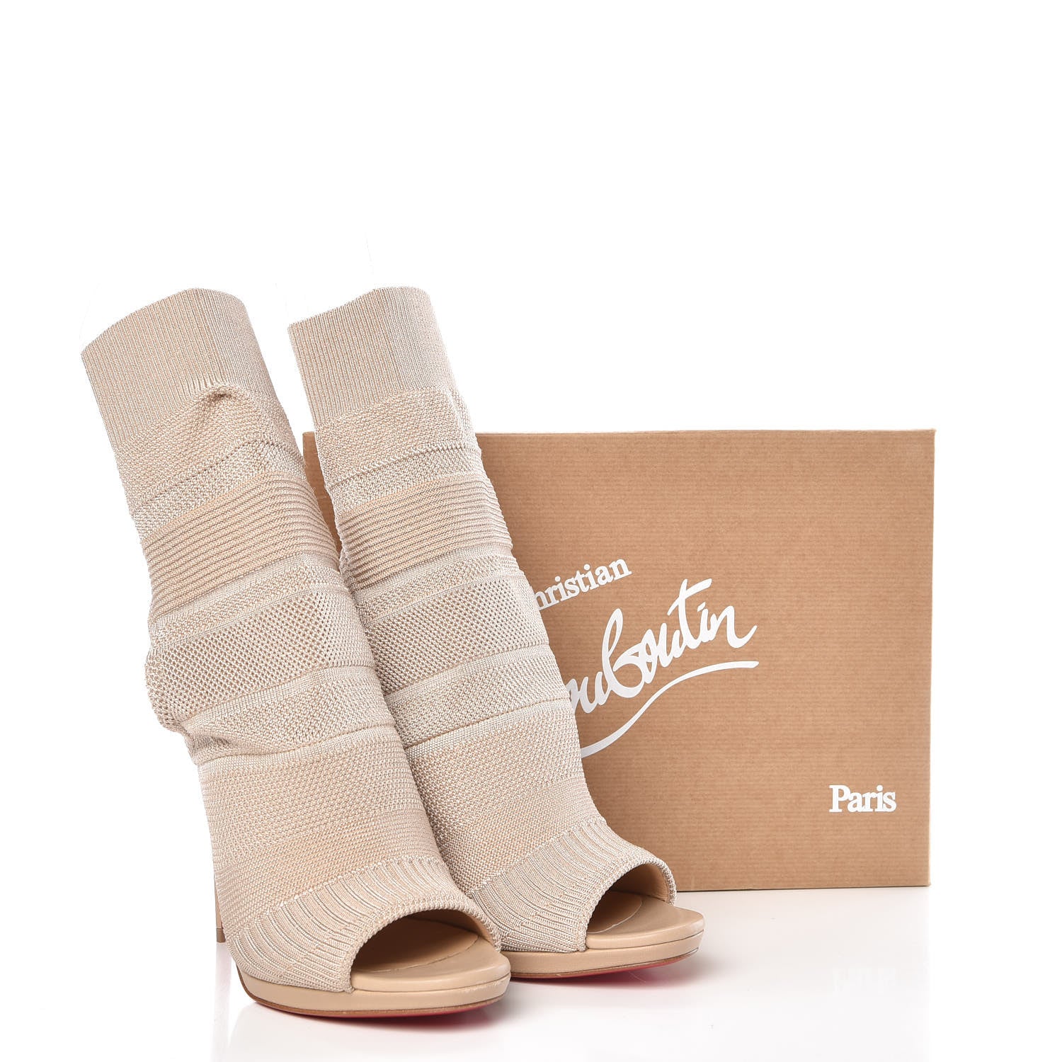 Christian Louboutin Maille Tricot Nappa Cheminene 120 Sock Ankle Boots 37.5 Beige 8 of 8