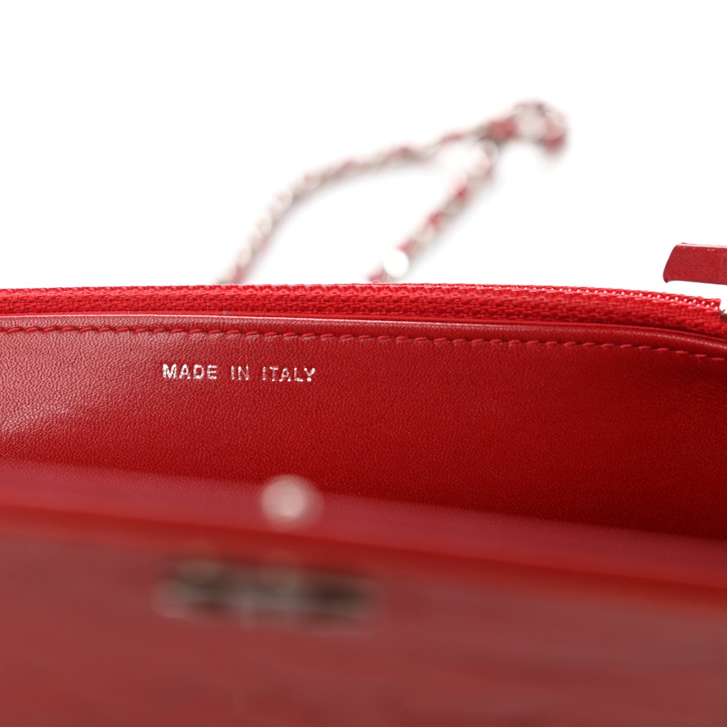 Patent Camellia Embossed Wallet On Chain WOC Dark Red