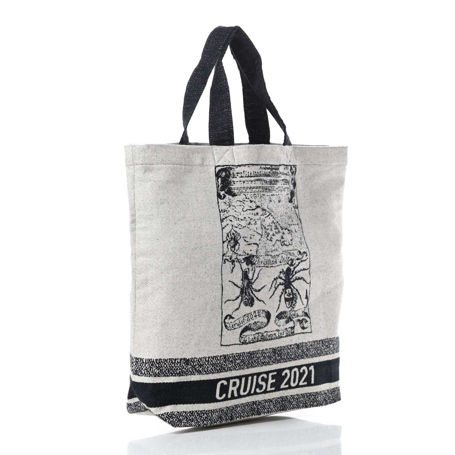 Christian Dior Canvas Print Cruise Tote Ivory Black 3 of 10