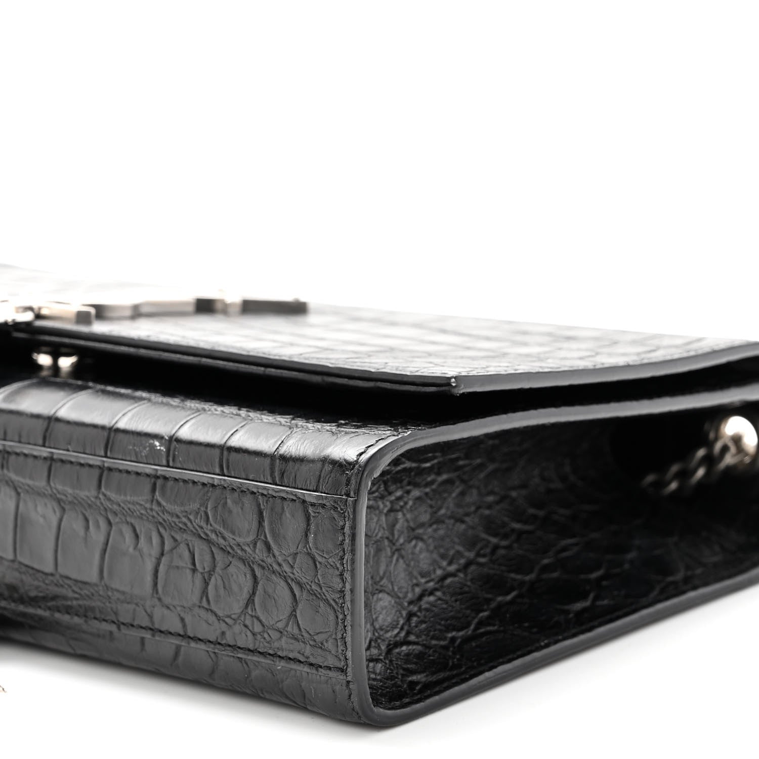 Saint Laurent Calfskin Crocodile Embossed Medium Classic Monogram Kate Tassel Satchel Black 9 of 10