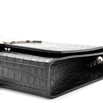 Saint Laurent Calfskin Crocodile Embossed Medium Classic Monogram Kate Tassel Satchel Black 9 of 10