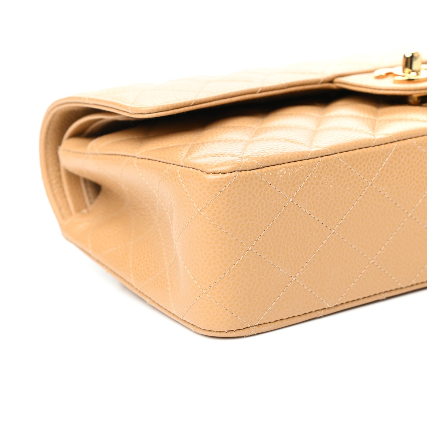 Caviar Quilted Medium Double Flap Beige