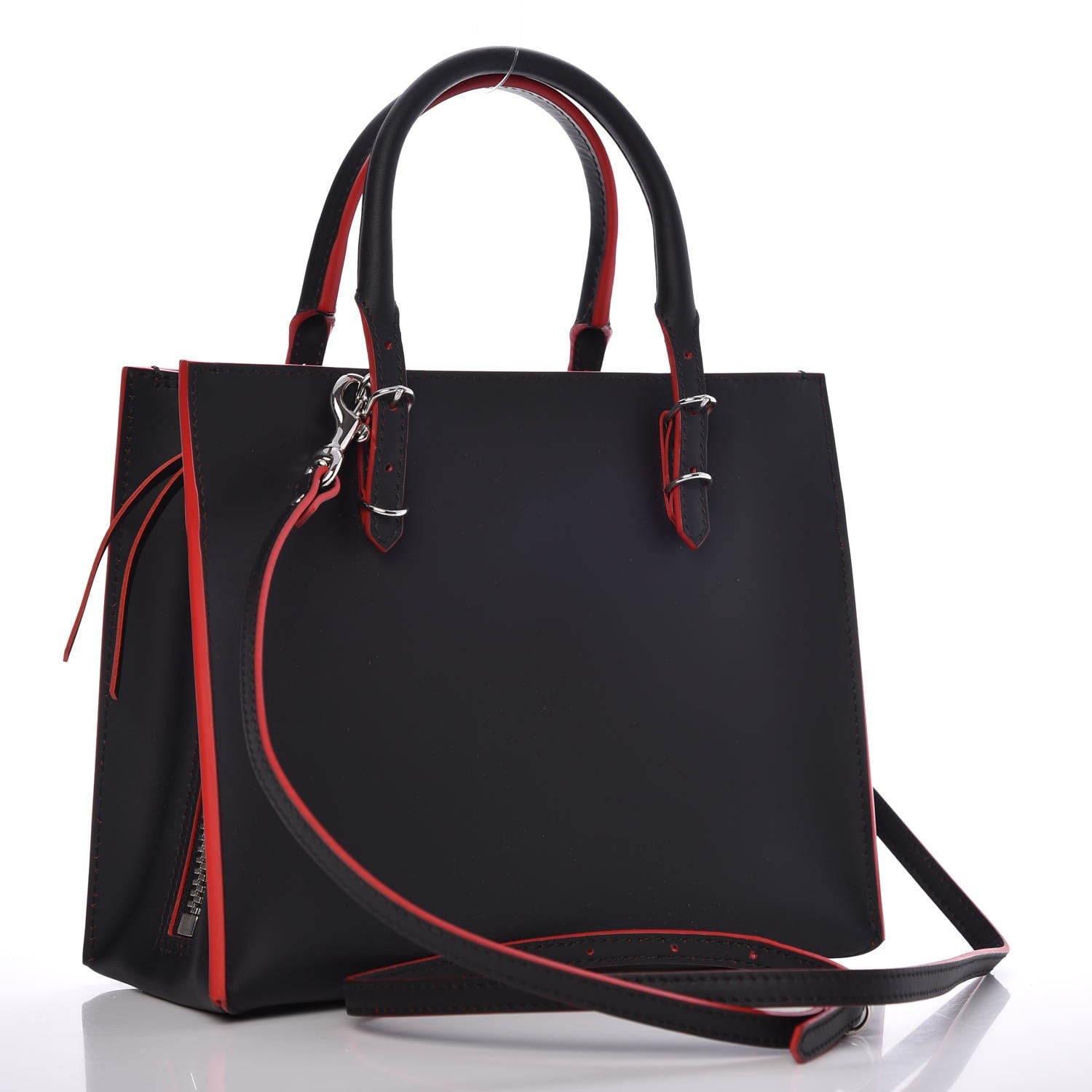 Balenciaga Rubberized Calfskin Papier Mini A4 Zip Around Tote Black Red 3 of 10
