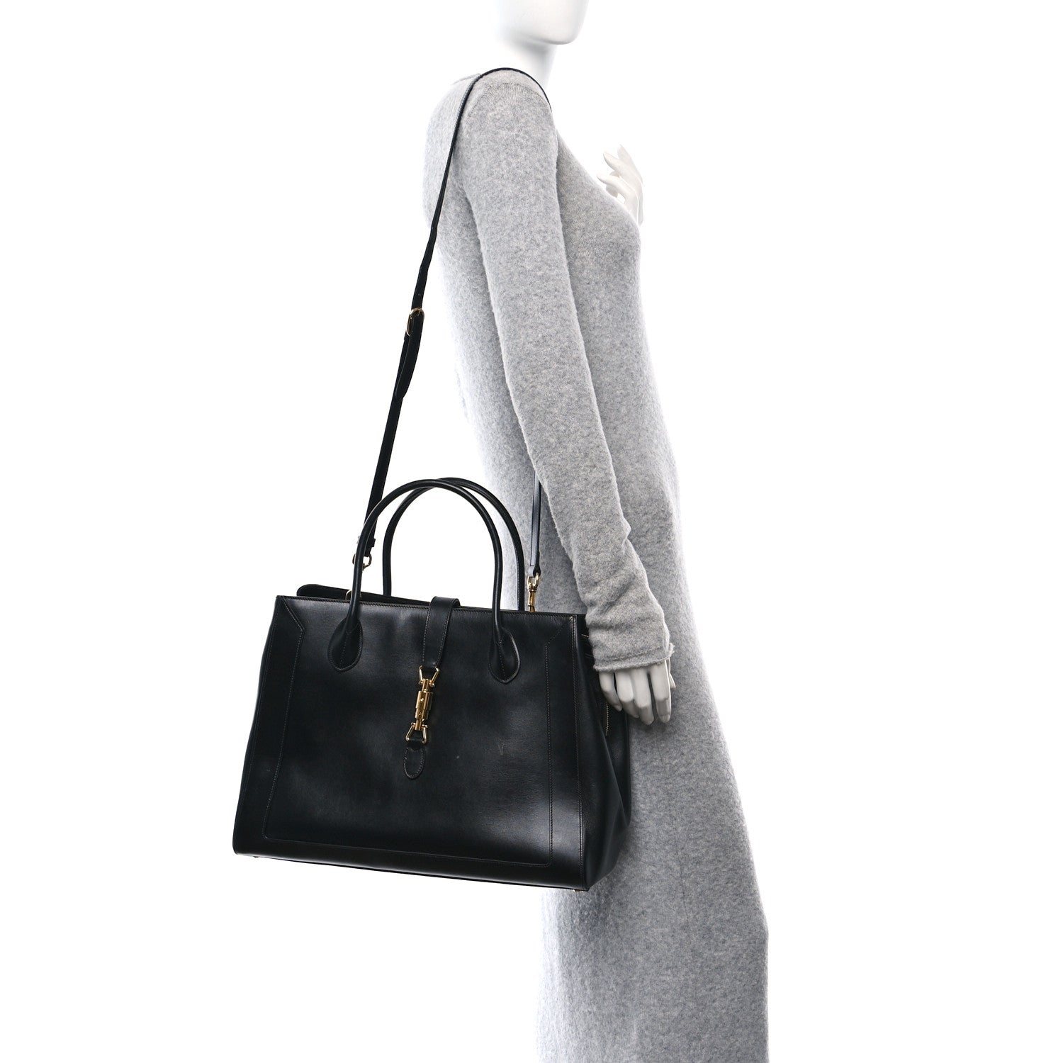 Gucci Boarded Plutone Calfskin Large Jackie 1961 Tote Black 2 of 12