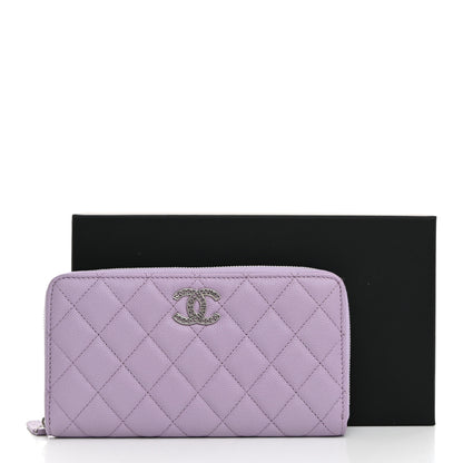 Chanel Caviar Quilted CC Logo Long Zipped Wallet Light Purple 9 of 9