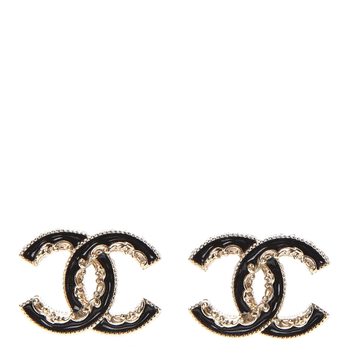 Enamel CC Baroque Earrings Black Gold