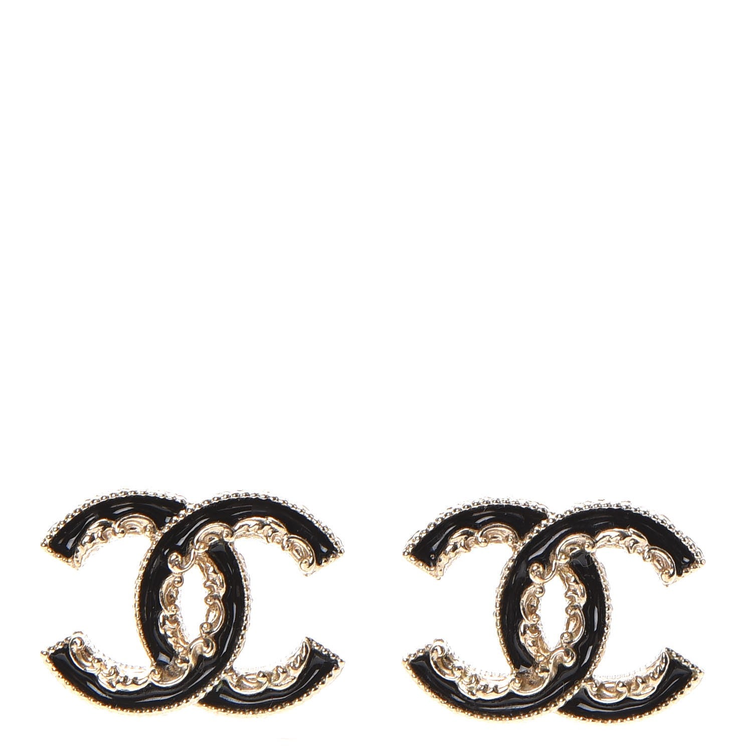 Chanel Enamel CC Baroque Earrings Black Gold 1 of 5