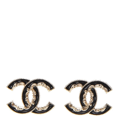 Chanel Enamel CC Baroque Earrings Black Gold 1 of 5