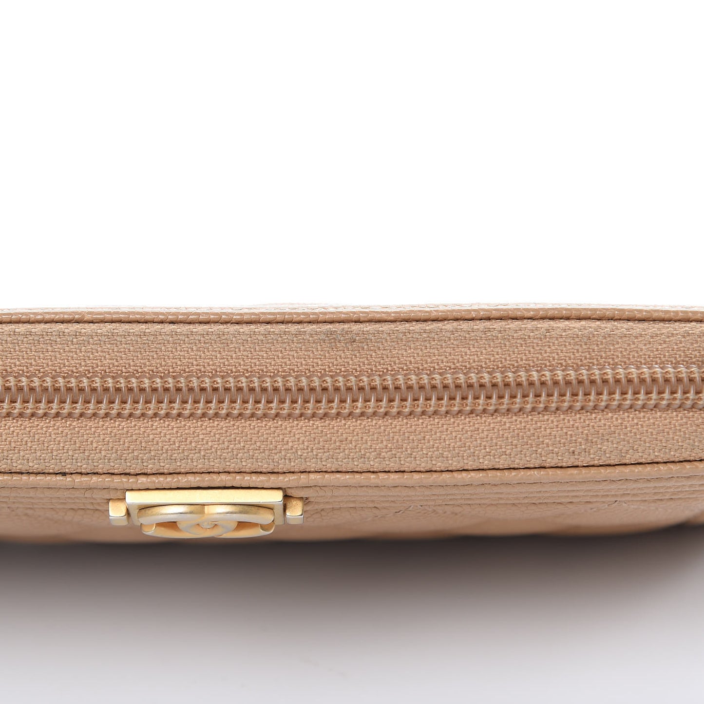 Caviar Quilted Boy Long Zip Around Wallet Beige