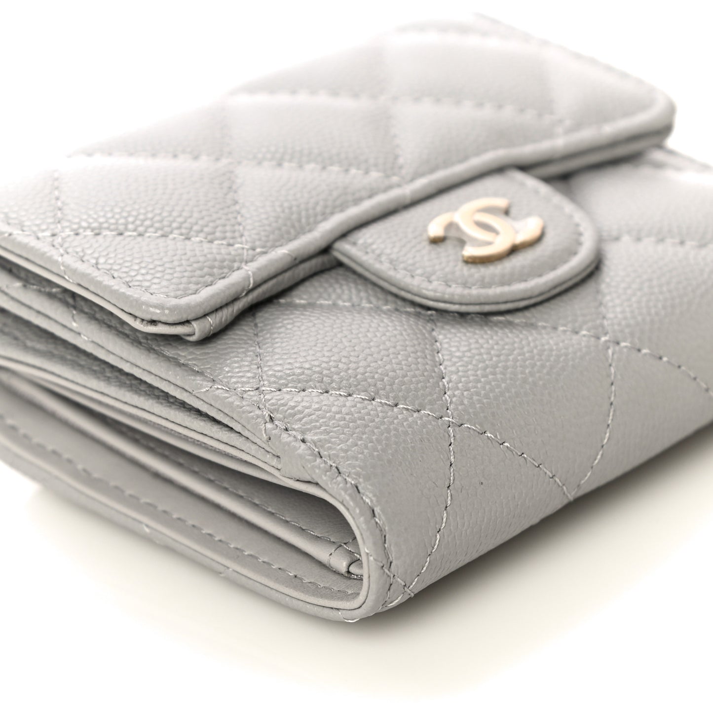 Caviar Quilted Small Flap Wallet Grey