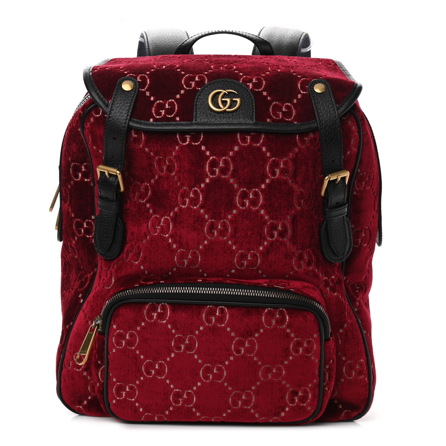 Gucci Velvet GG Monogram Textured Calfskin Web Small Double Buckle Backpack Red Cipria Black 1 of 10