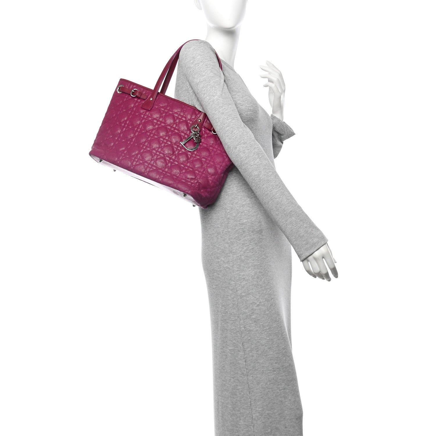Christian Dior Coated Canvas Cannage Medium Panarea Tote Raspberry 2 of 12