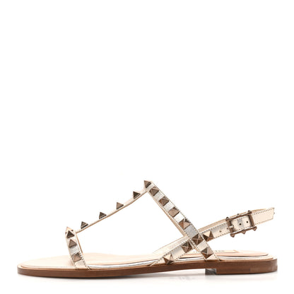 Valentino Garavani Metallic Nappa Rockstud T-Strap Slingback Flat Sandals 36 Skin 1 of 9