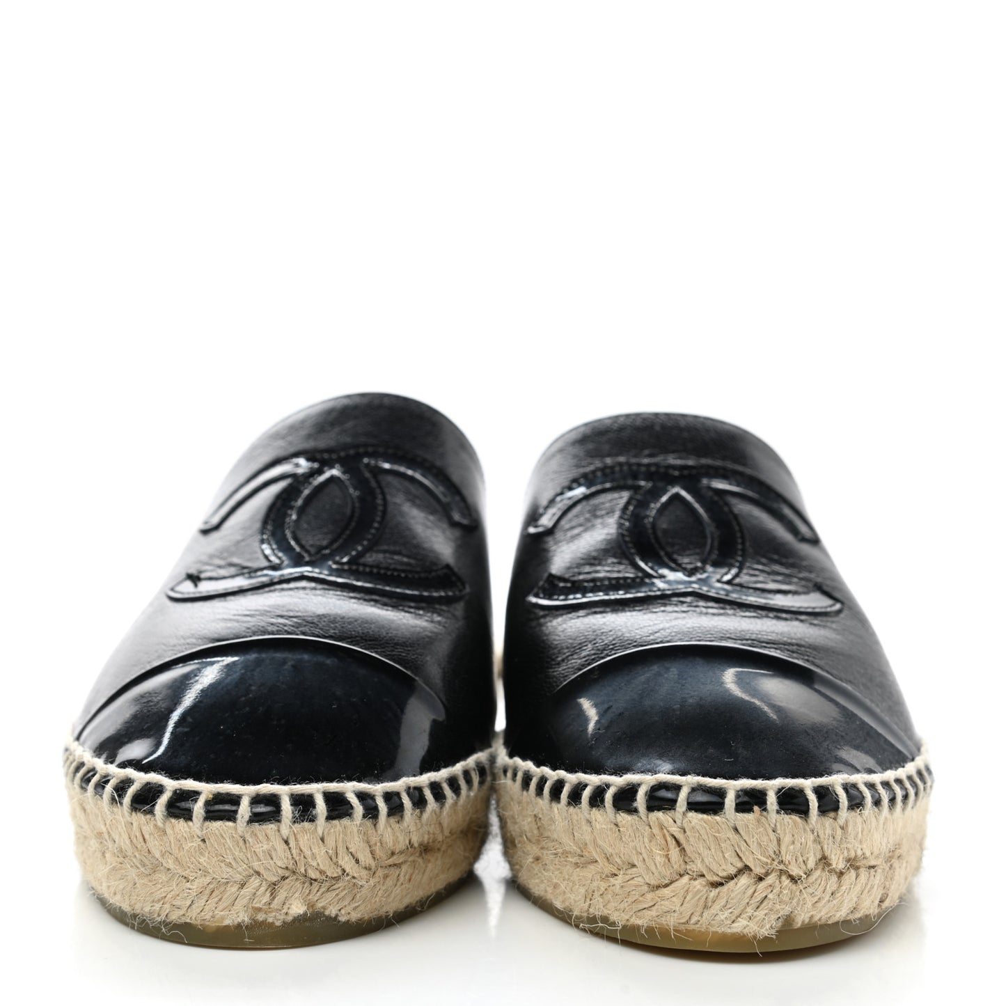 Goatskin Patent Calfskin CC Espadrille Mules 36 Black