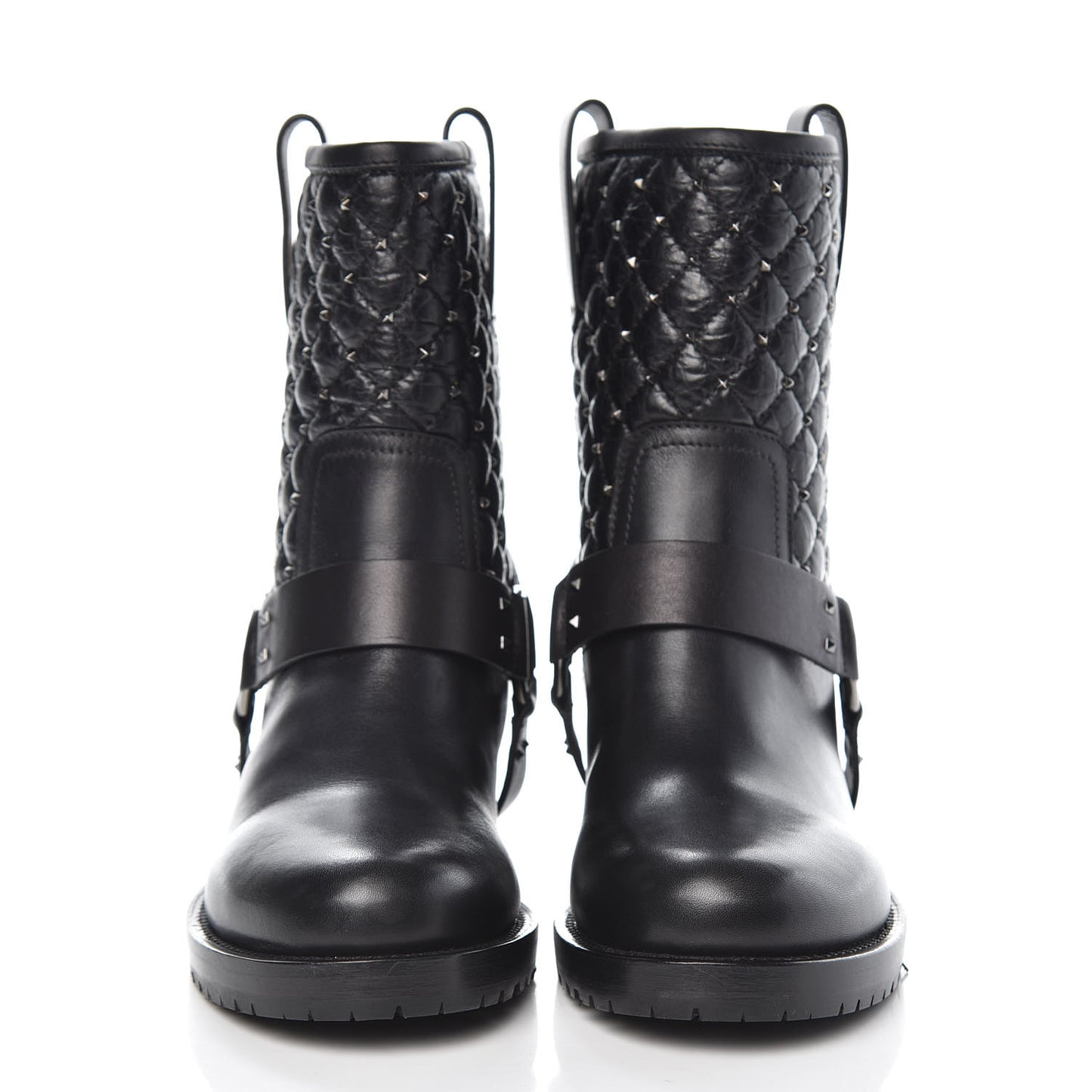 Calfskin Crackled Lambskin Rockstud Spike 20mm Biker Boots 36 Black