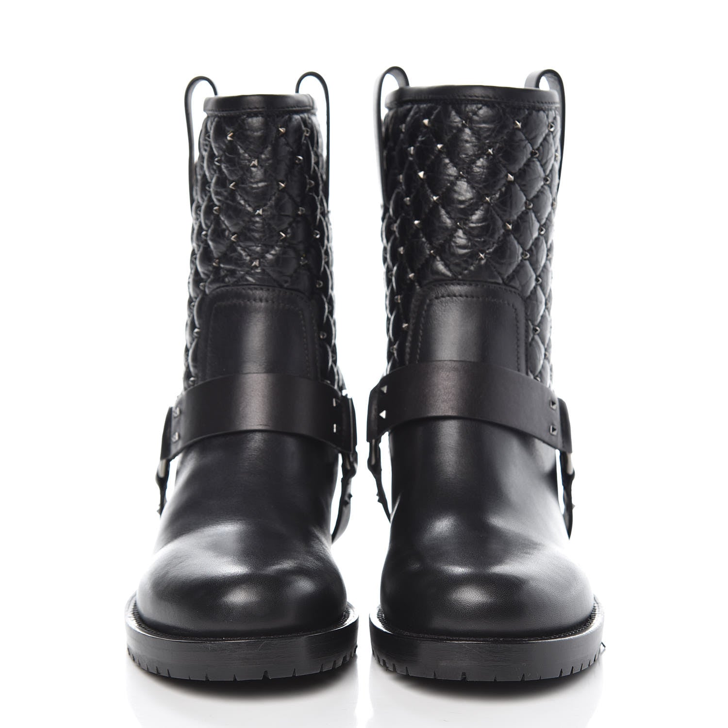 Valentino Garavani Calfskin Crackled Lambskin Rockstud Spike 20mm Biker Boots 36 Black 2 of 8