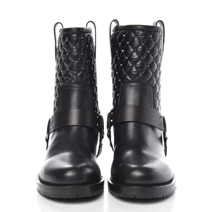 Valentino Garavani Calfskin Crackled Lambskin Rockstud Spike 20mm Biker Boots 36 Black 2 of 8