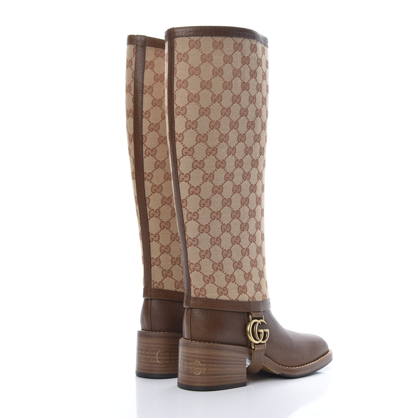 GG Monogram Calfskin Lola Tall Boots 37.5 Beige Ruggine Cuir