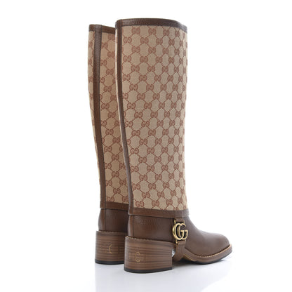 Gucci GG Monogram Calfskin Lola Tall Boots 37.5 Beige Ruggine Cuir 4 of 7