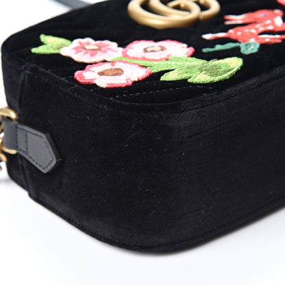 Gucci Velvet Matelasse Deer Embroidered Small GG Marmont Chain Shoulder Bag Black 4 of 9