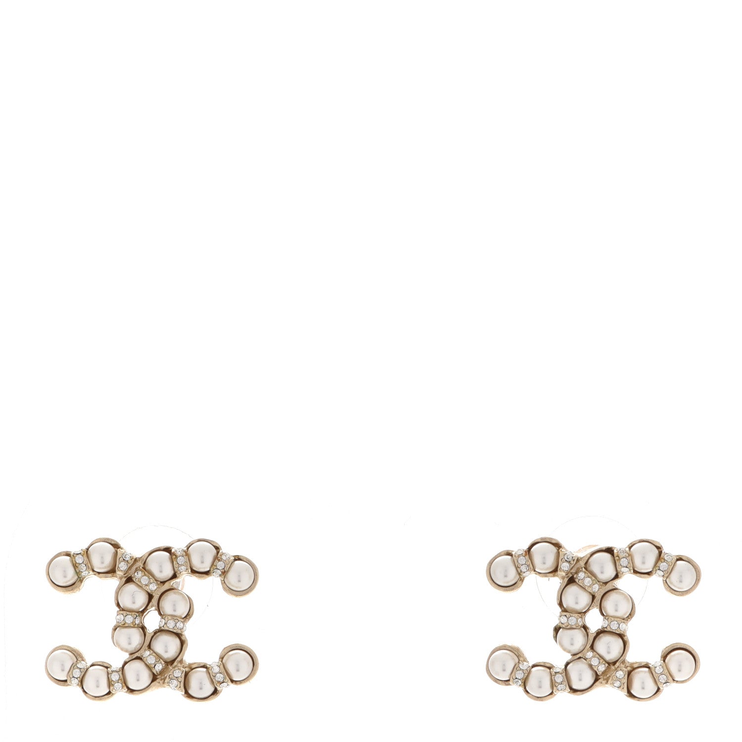 Chanel Pearl Crystal CC Earrings Gold 1 of 5