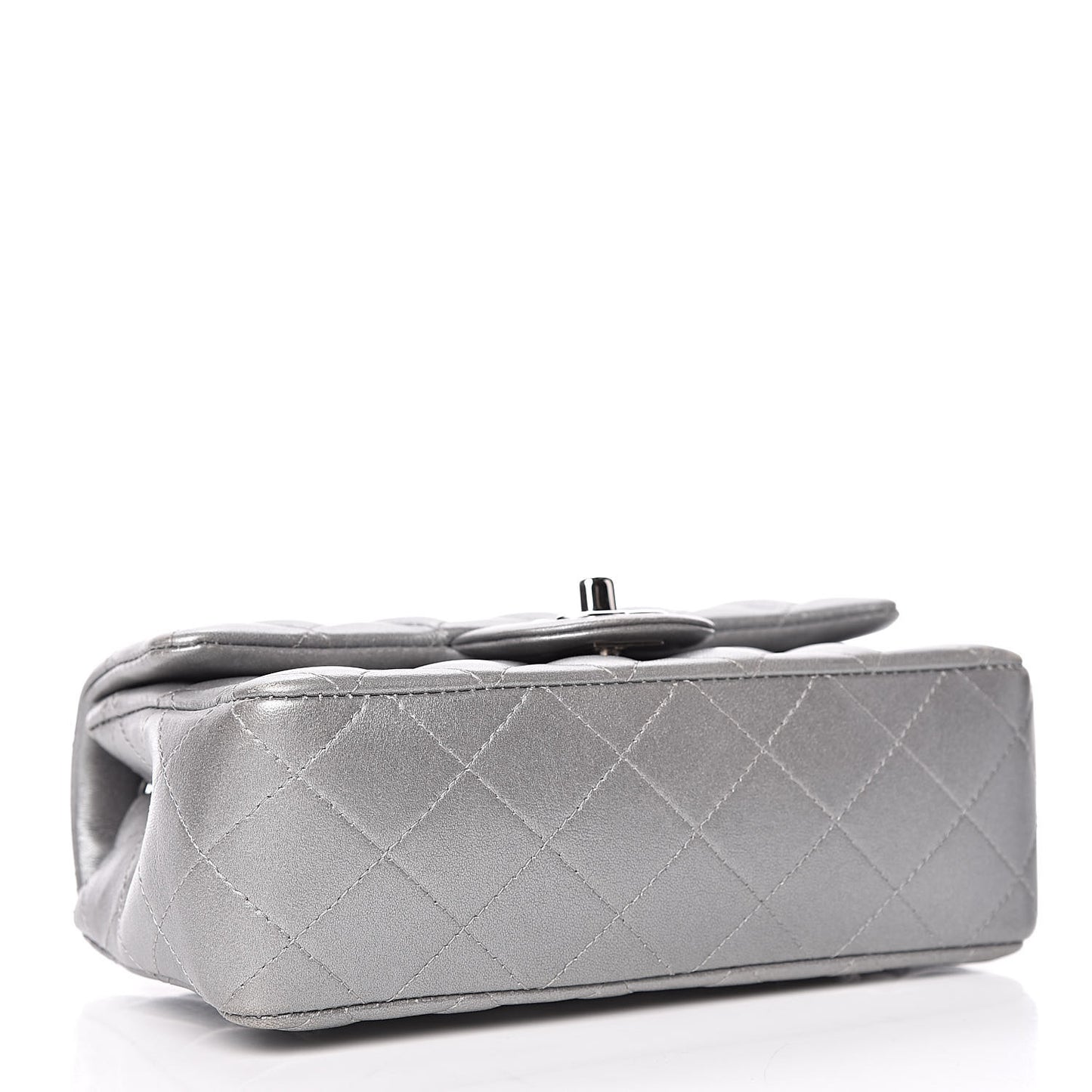 Metallic Lambskin Quilted Mini Rectangular Flap Silver