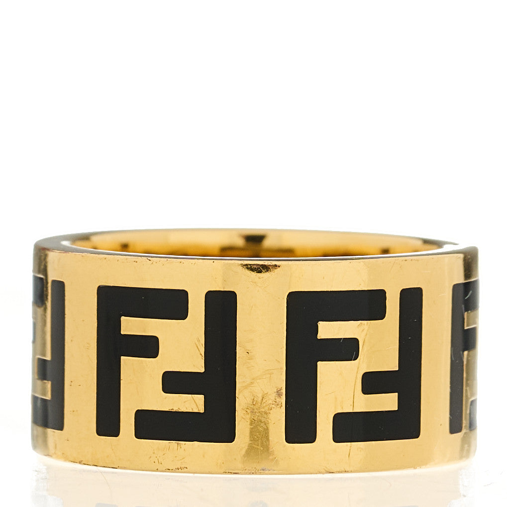 Metal Enamel Forever Fendi Ring M 54 7 Gold Black