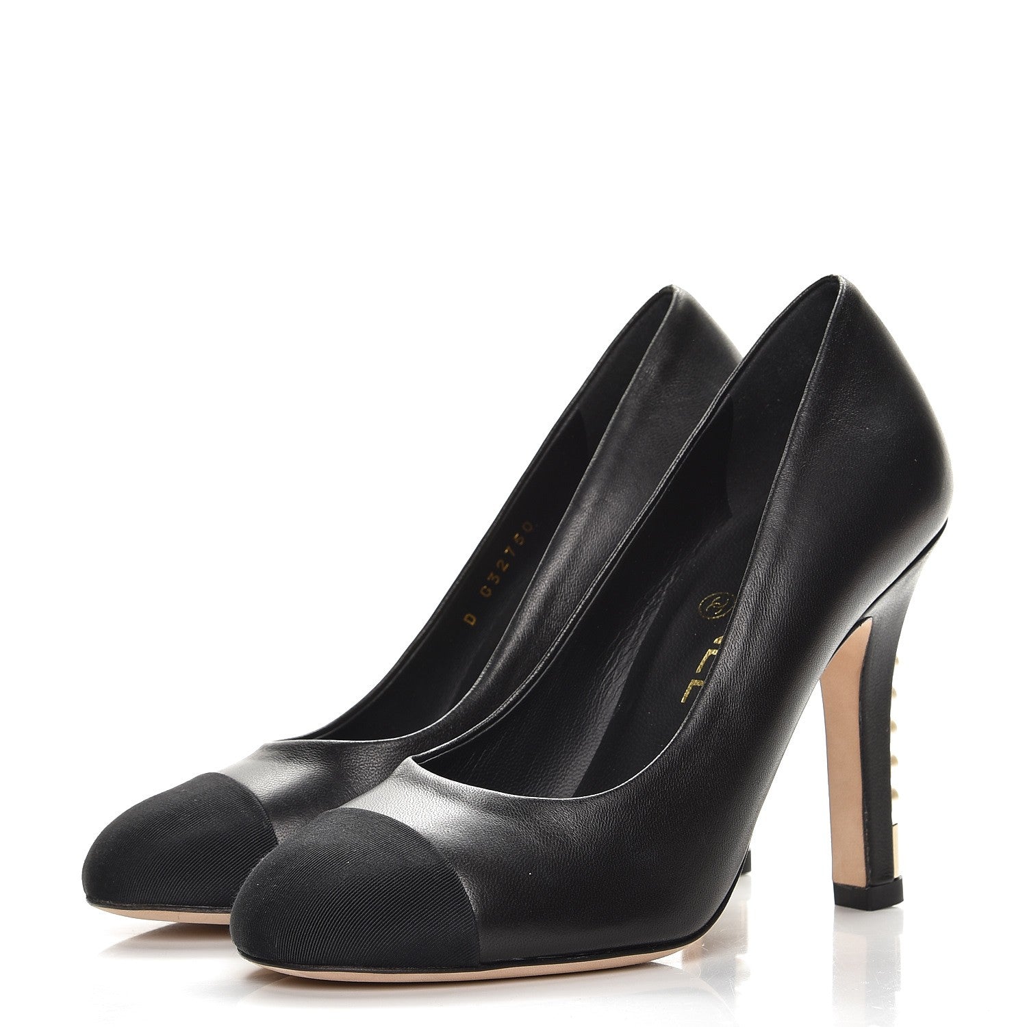 Chanel Lambskin Grosgrain Cap Toe Pearl Pumps 36 Black 2 of 9