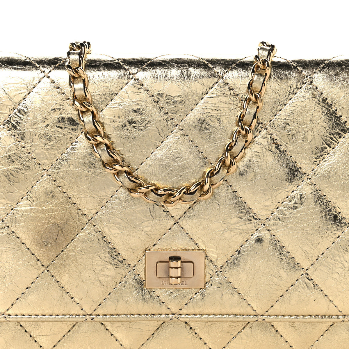 Chanel Metallic Aged Calfskin Quilted Reissue Wallet On Chain WOC Gold 8 of 12