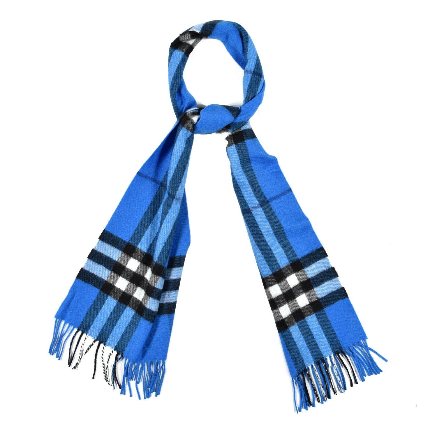 Burberry Cashmere Giant Check Fringe Scarf Bright Cornflower Blue 1 of 4