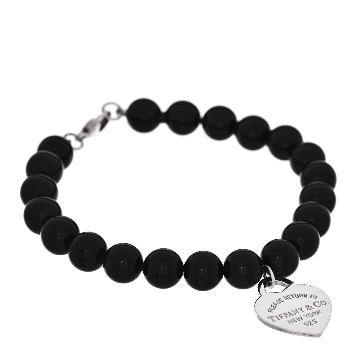 Sterling Silver Black Onyx 8mm Return to Tiffany Bead Heart Tag Bracelet