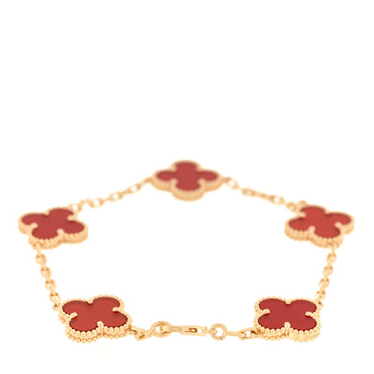 Van Cleef & Arpels 18K Yellow Gold Carnelian 5 Motifs Vintage Alhambra Bracelet 2 of 4