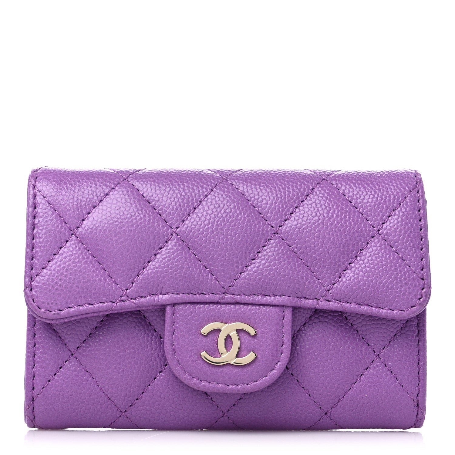 Chanel Caviar Quilted Flap Card Holder Wallet Purple 1 of 9