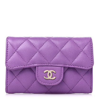 Chanel Caviar Quilted Flap Card Holder Wallet Purple 1 of 9