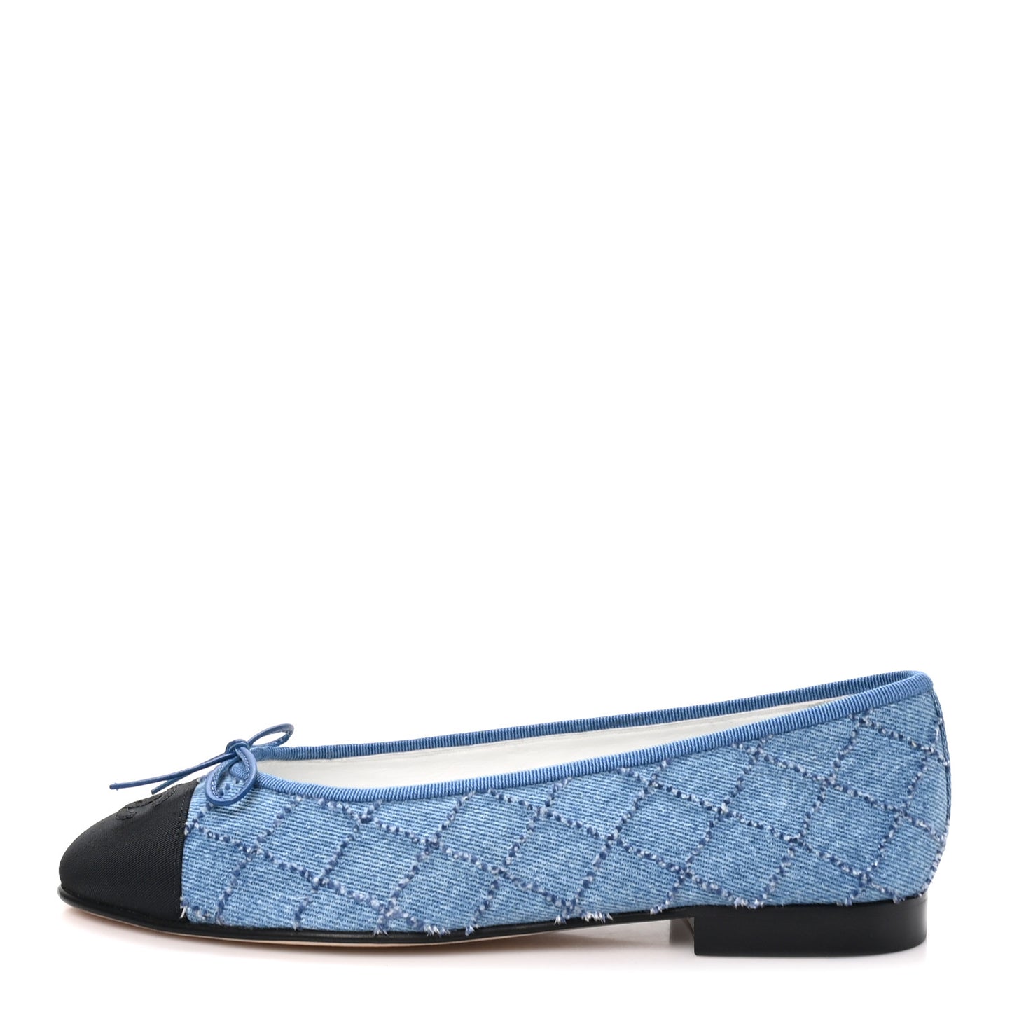 Denim Embroidered Grosgrain CC Cap Toe Ballerina Flats 39 Blue Black